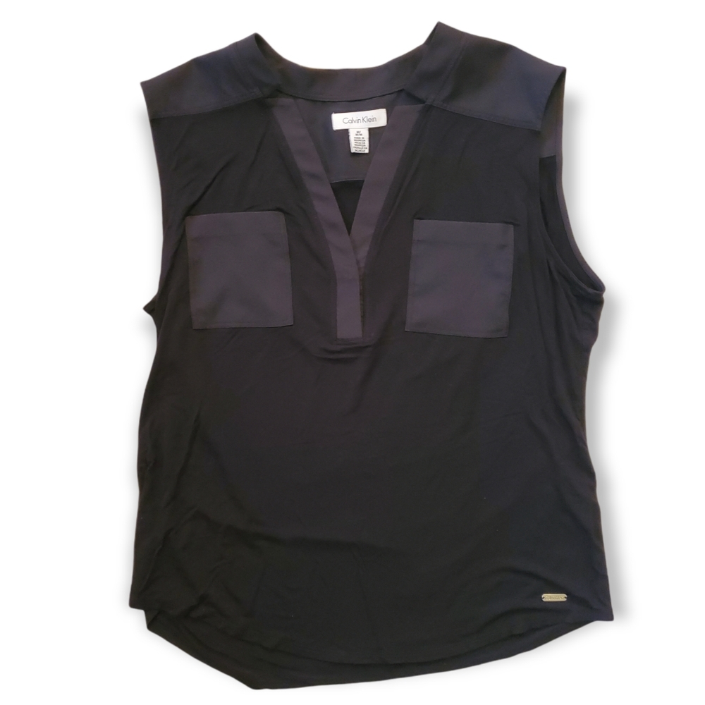 Calvin Klein Womens Black Blouse with front Pockets Size Medium